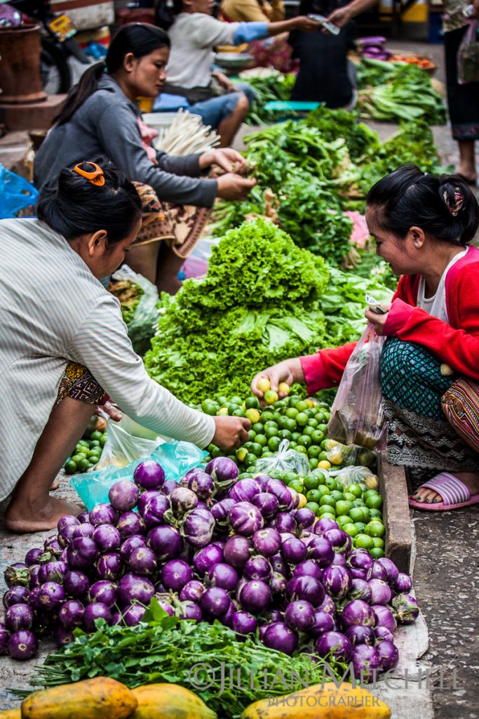 Experiencing the early morning fresh food market in Luang Prabang, Laos.