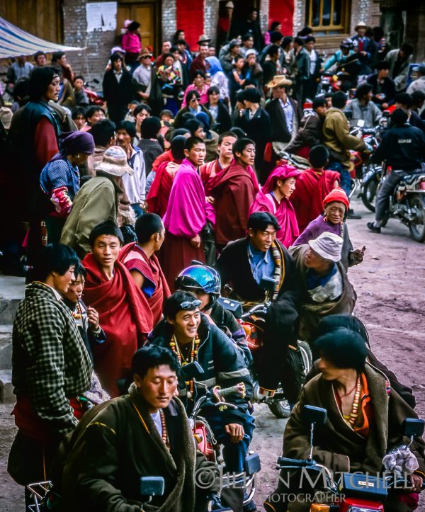 Locals hanging out on the Streets of Langmusi after a festival.