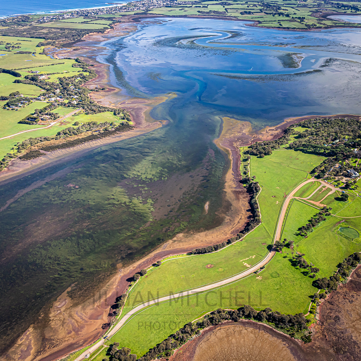 Stunning aerial views of Churchill Island and the Churchill Island Marine National Park with Phillip Island in the background.