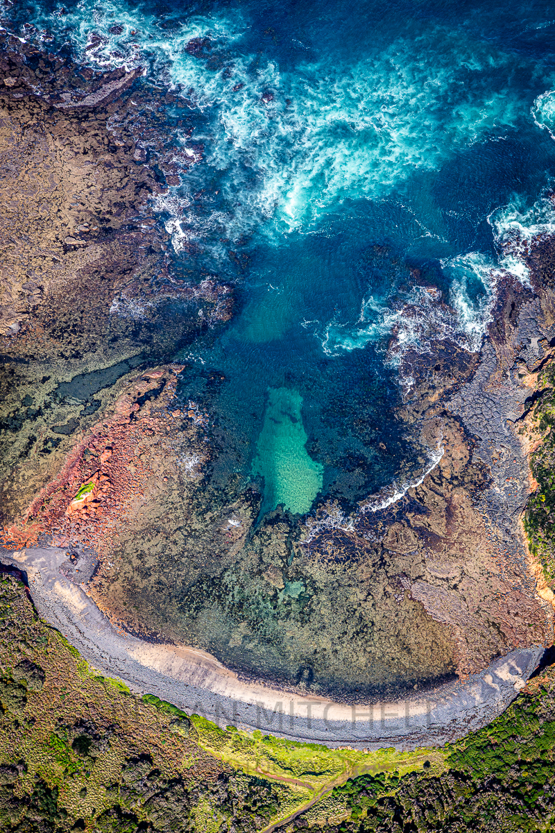 Stunning aerial view of Sunderland Bay along Phillip Island's Southern shore.