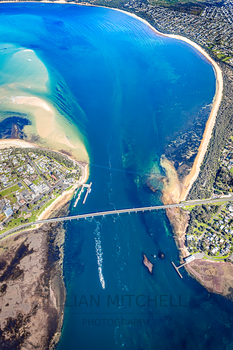 What a spectacular gateway to the Island! The Phillip Island Bridge anchors this aerial view between San Remo and Cape Woolamai/Newhaven.