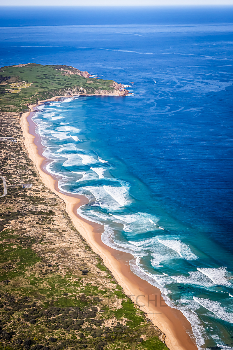 Spectacular Cape Woolamai! Incredible aerial view of the coastline to Cape Woolamai on Phillip Island, Victoria, Australia.